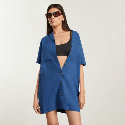 The Linen Workwear Dress | Deep Blue