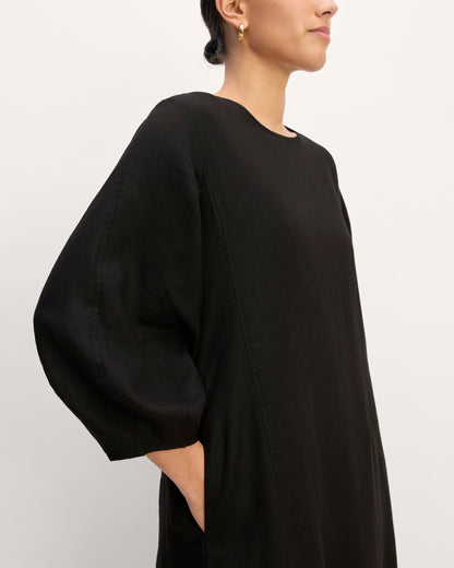 The Linen A-Line Midi Dress | Black